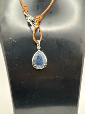 Lapis Lazuli Teardrop Necklace •  Cord Necklace • Silver-Tone Setting